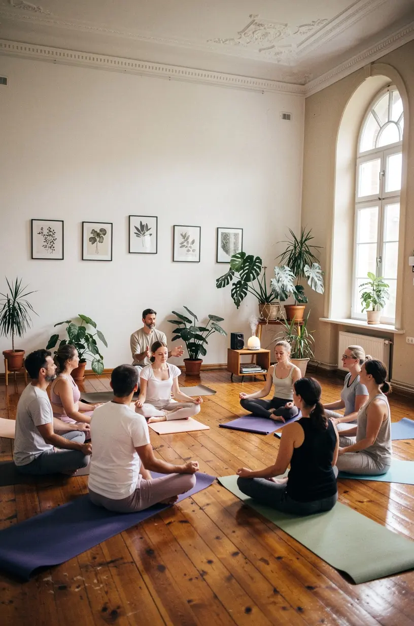 Minimalistyczny salon z wygodną sofą i roślinami, tworzący spokojną atmosferę do odpoczynku.